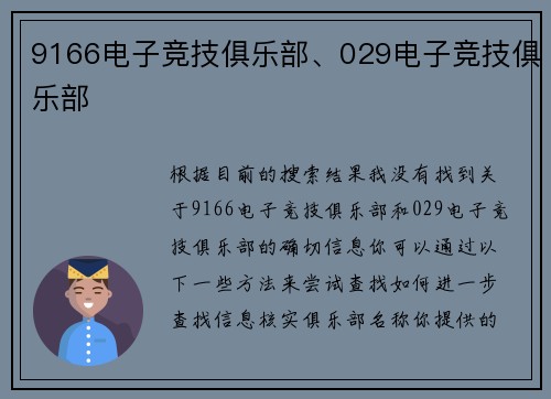 9166电子竞技俱乐部、029电子竞技俱乐部